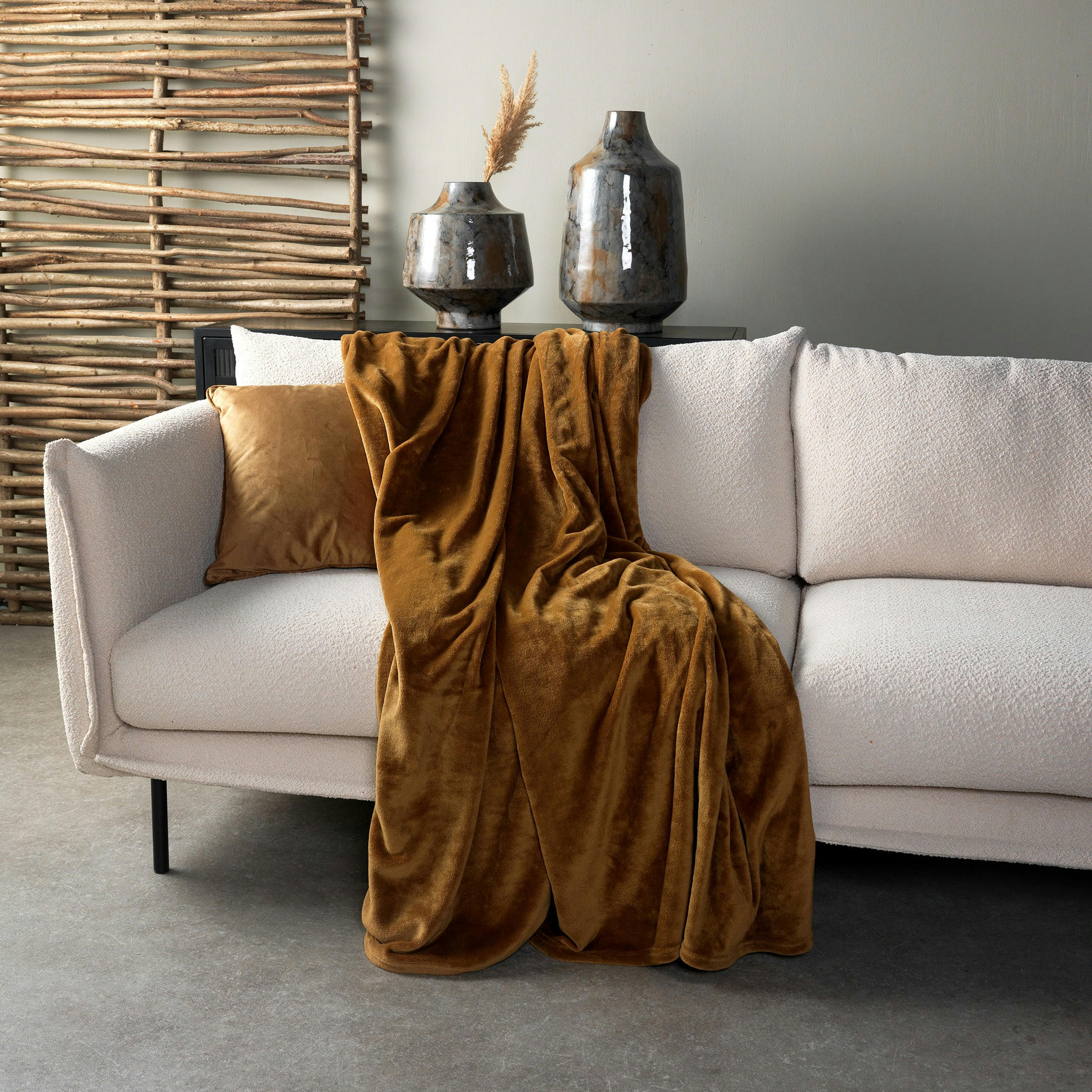 CHARLIE - Plaid marron fleece 200x220 cm uni