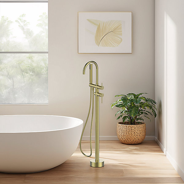 Colonne de baignoire îlot   flexible   douchette, doré brossé, GoodHome Owens