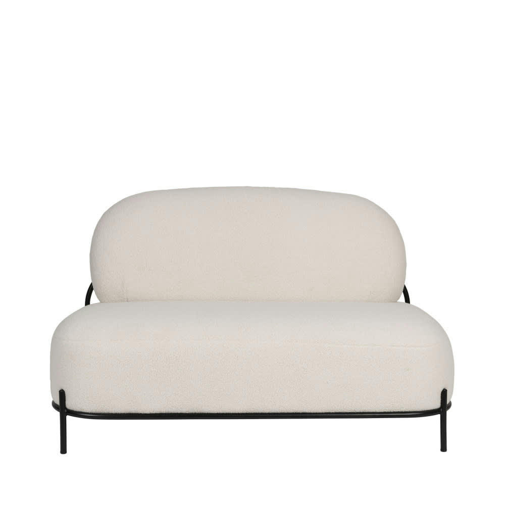 POLLY - Canapé 2 places en tissu bouclette blanc ivoire