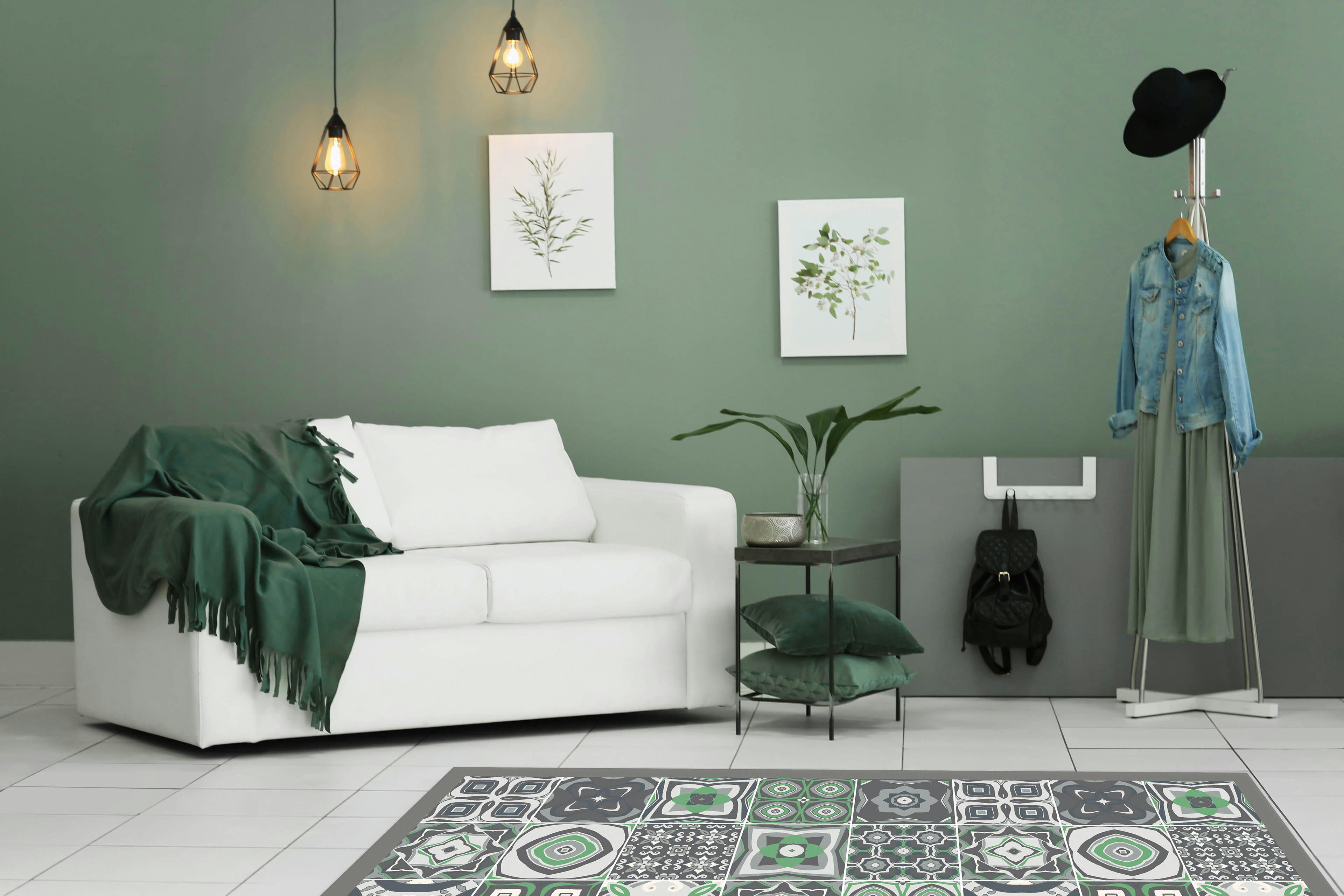 - Tapis vinyle carreaux ciments vert 300x200cm