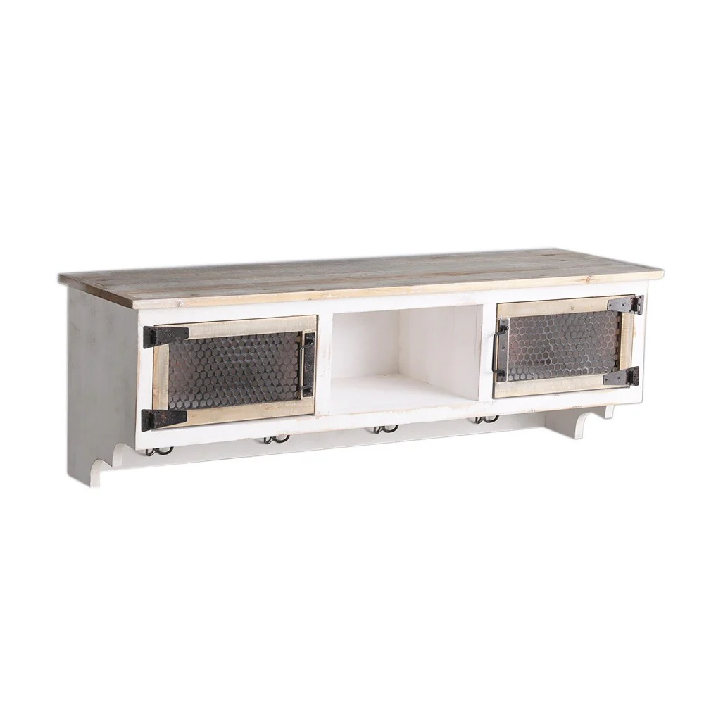 Vintage Solid Pine Rack Coat Entryway Wall Mounted Coat Rack with 4 Dual Hooks Living Room Wooden Storage