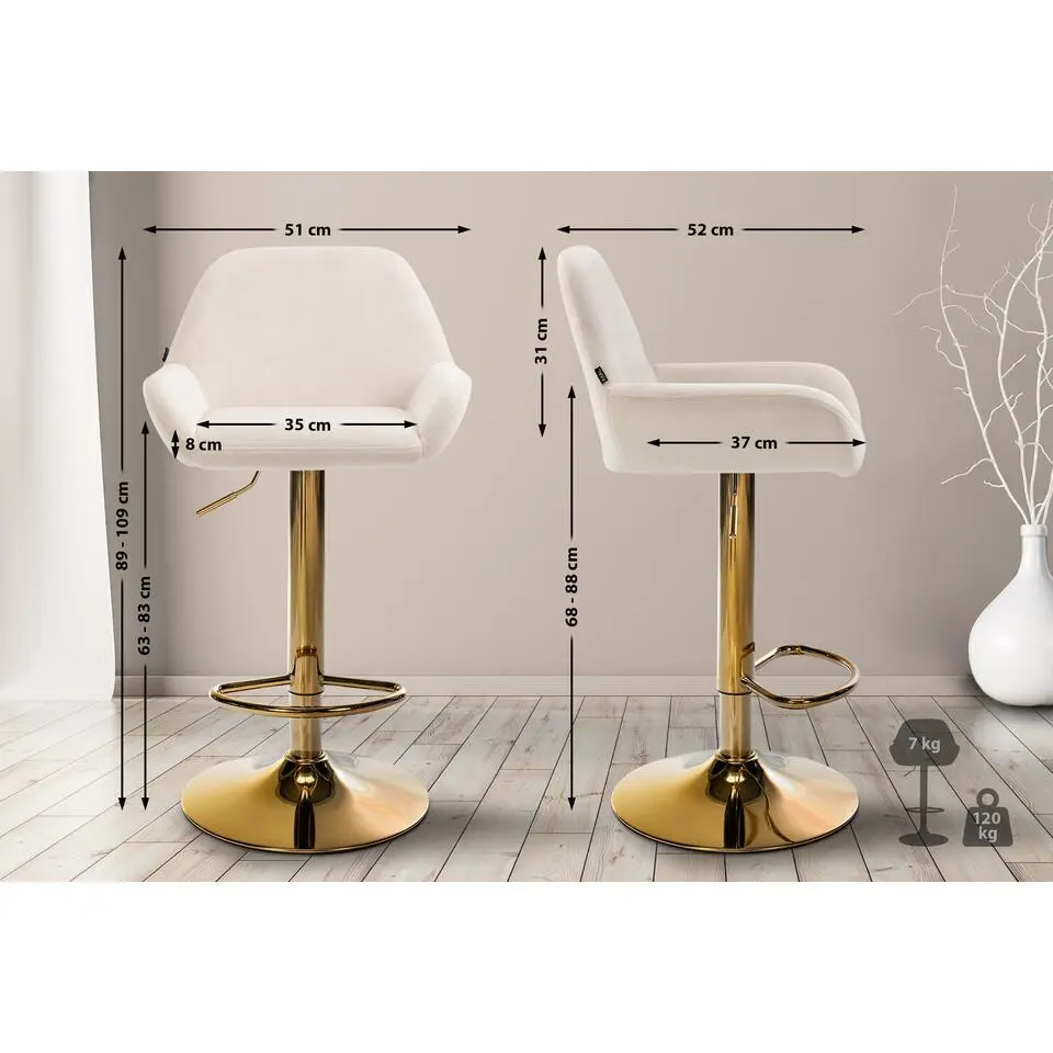 CLP Set van 2 Barkruk Braga goud Frame - Fluweel - creme