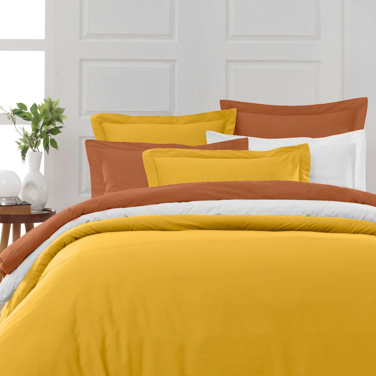 SOFT PERCALE - Lot de 2 taies d'oreiller en percale de coton brique 65x65 cm