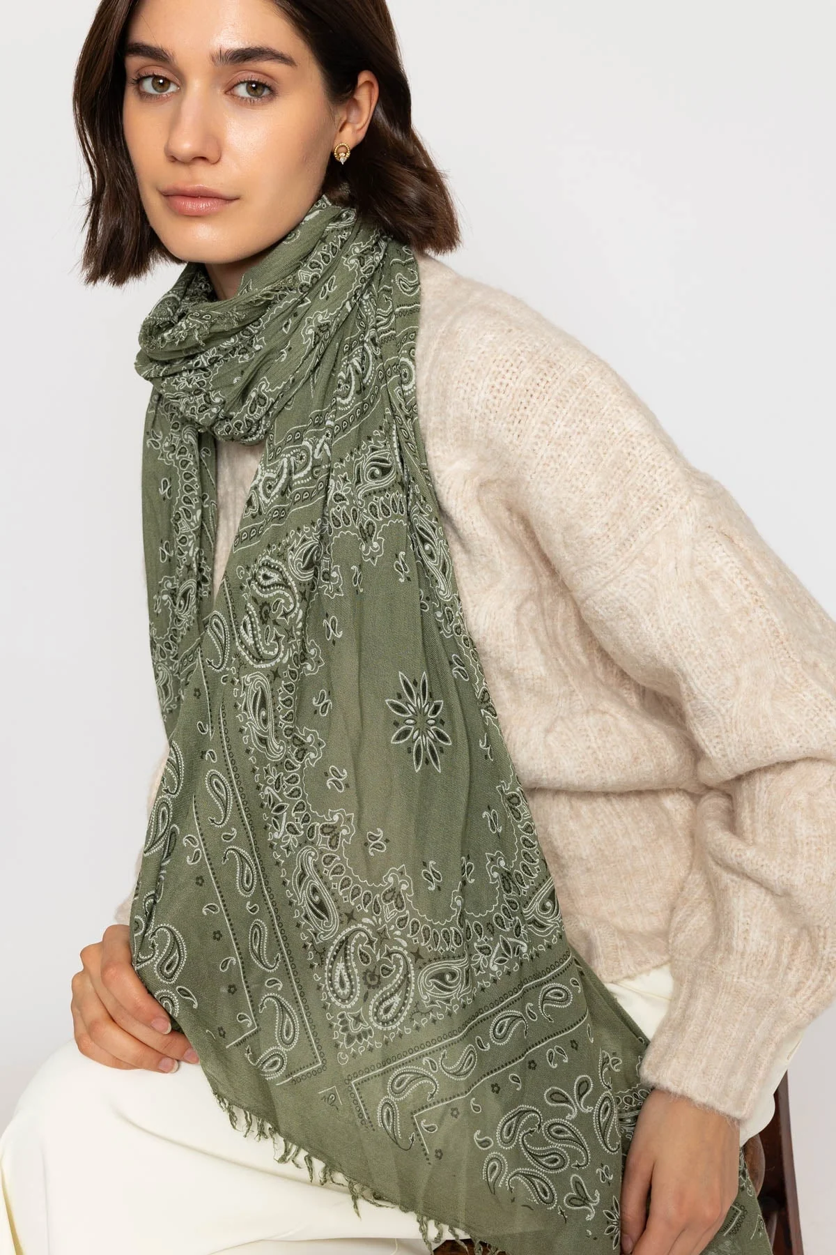 Khaki Paisley Pattern Scarf