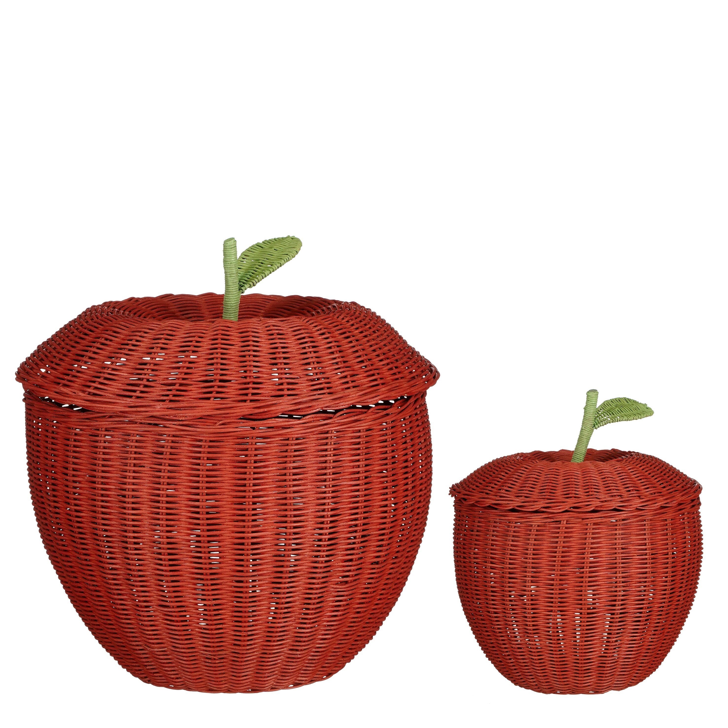 Mica Decorations Opbergmand met Deksel - Set van 2 - H26 x Ø30 cm - Rotan - Rood