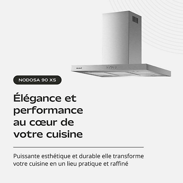 Hotte îlot aspirante 90 cm INOX - Débit 553 m3/h - 3 vitesses