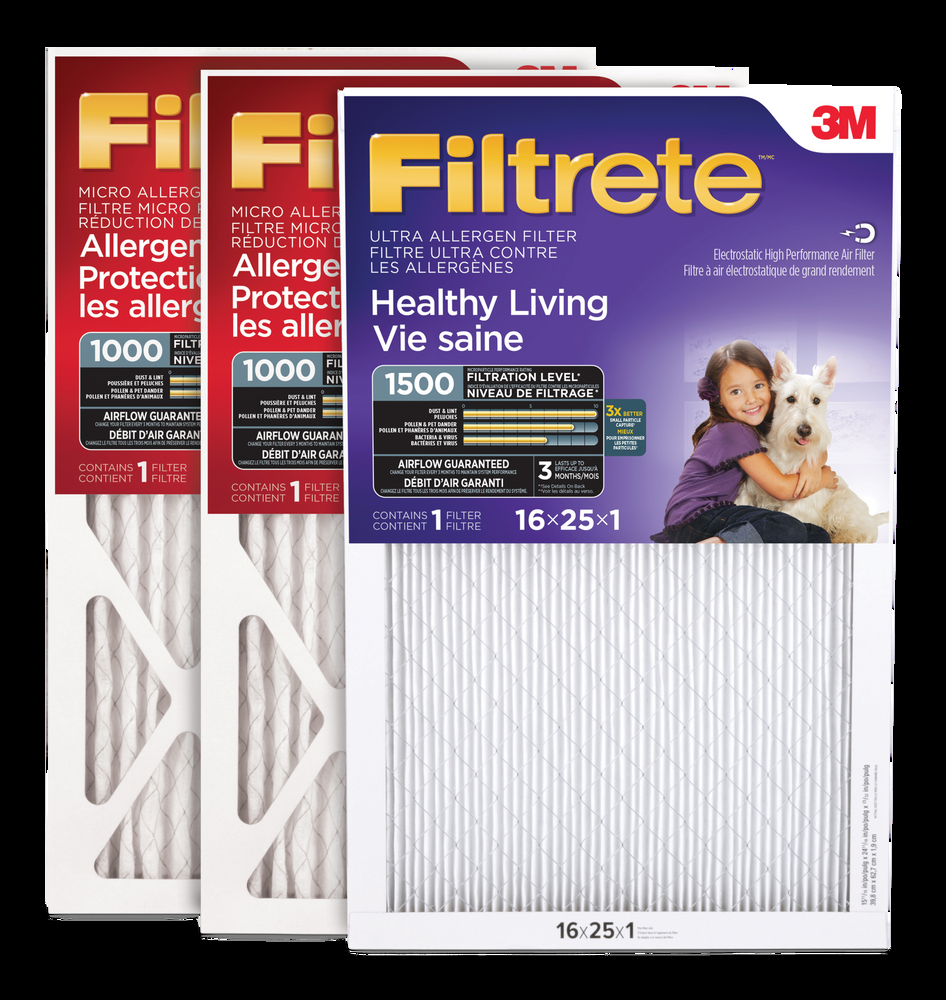 3M™ Filtrete™ Combo Pack, Micro Allergen Filter MPR 1000 & Ultra Allergen Filter MPR 1500, 16 x 25 x 1-in, 3-pk