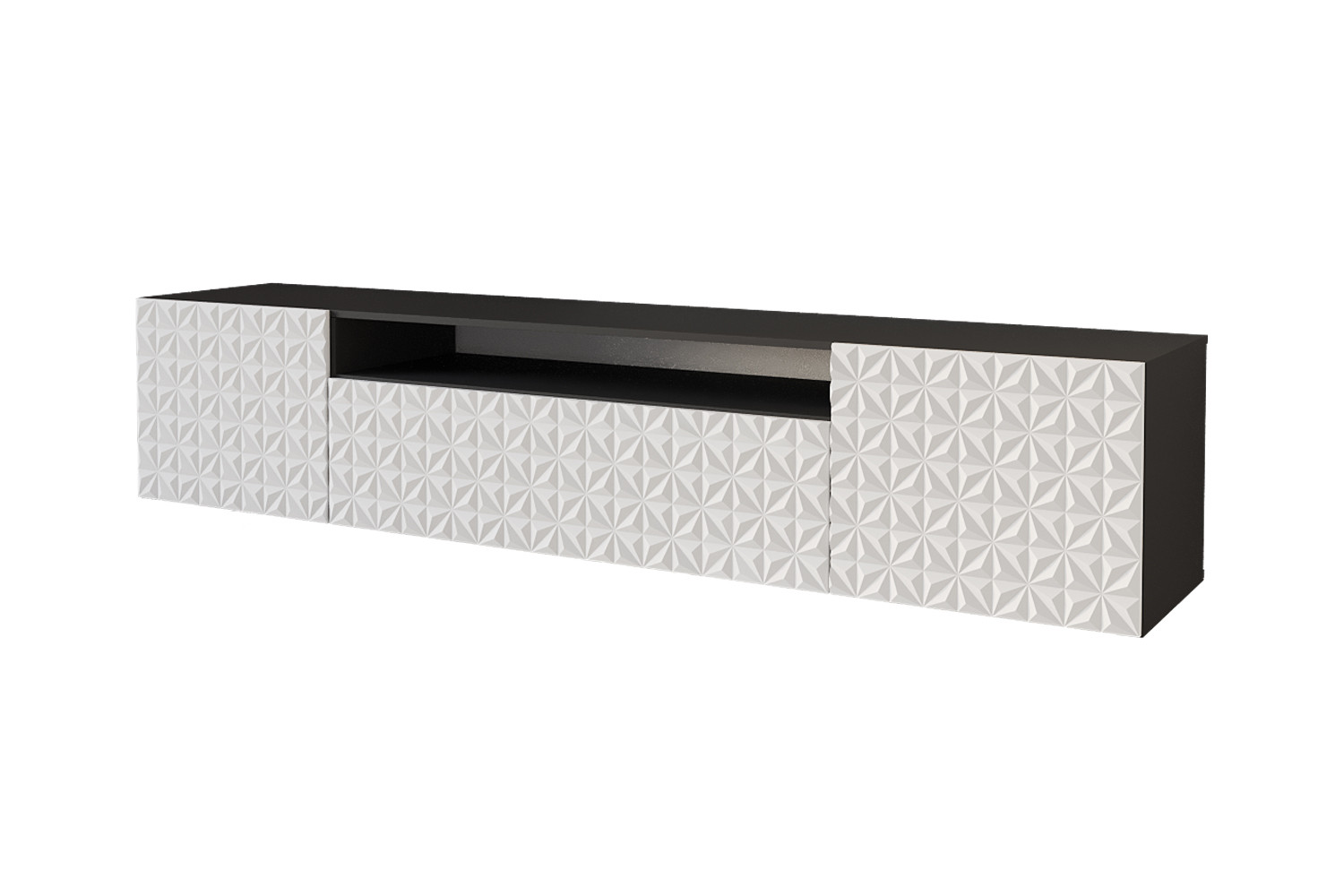 Szafka RTV z frezowanymi frontami wisząca VIRA-W - 200x40x41 cm - Biały