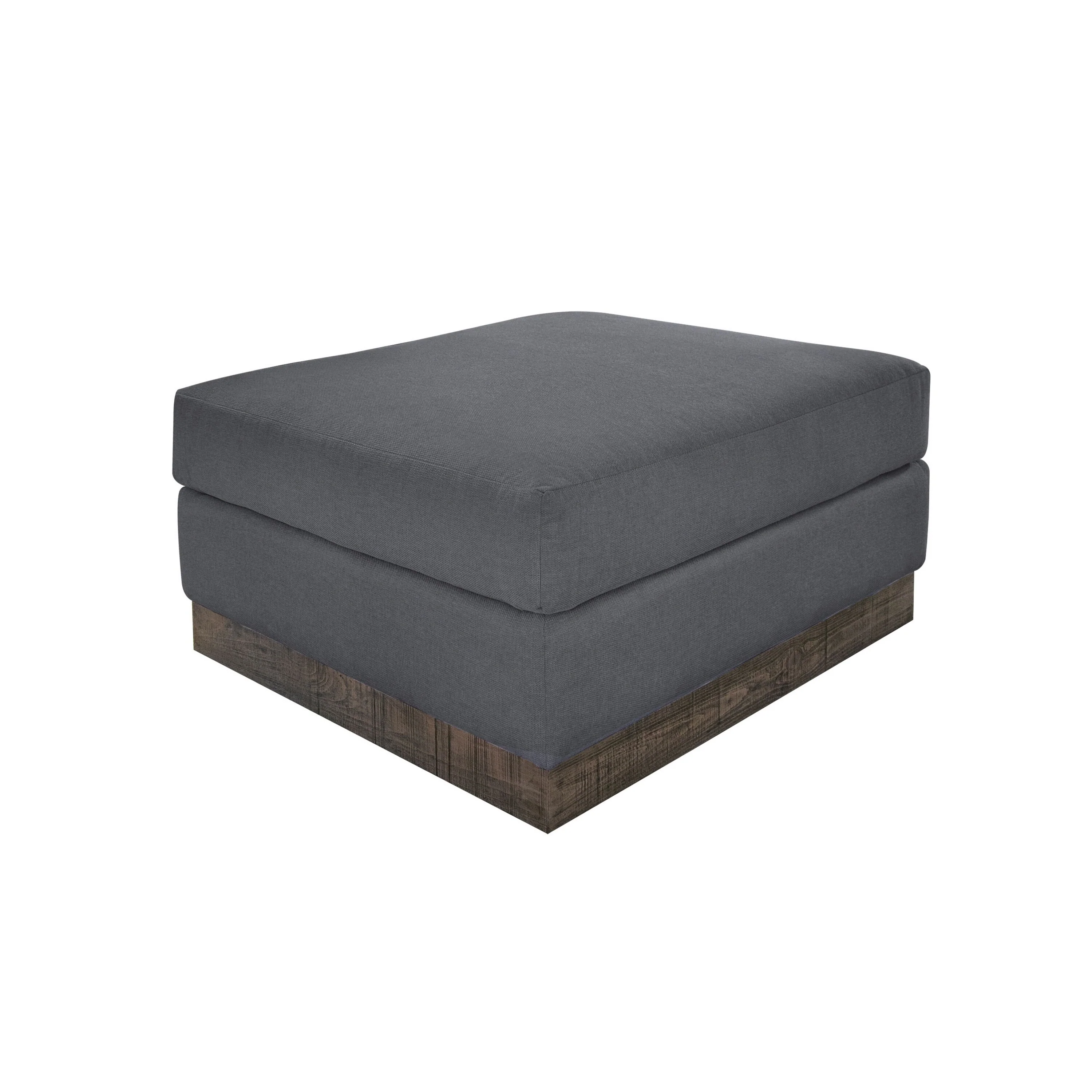 Jeni Ottoman, Modern 39 Inch, Corner Blocks, Solid Wood, Gray Polyester