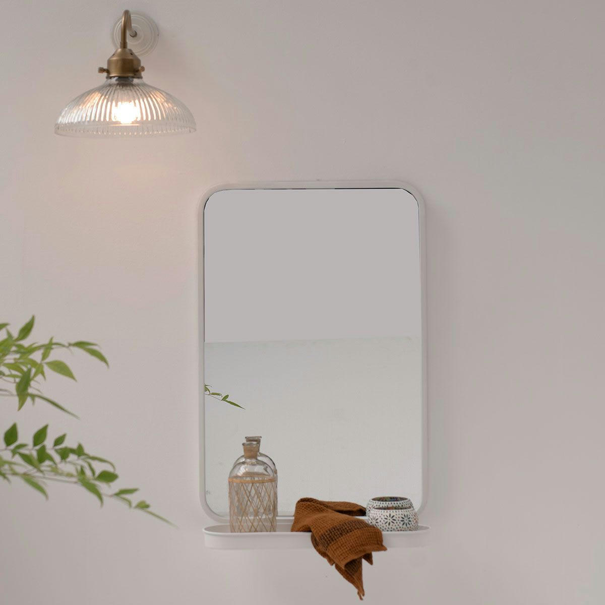 BRICKLANE - Miroir avec étagère en métal -50.500x77.500 cm - Blanc -