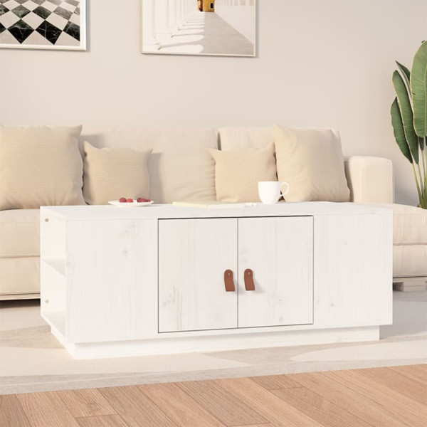 Stolik Kawowy Ława Stół Biały Drewniany 100x50x41 Schowek Do Salonu