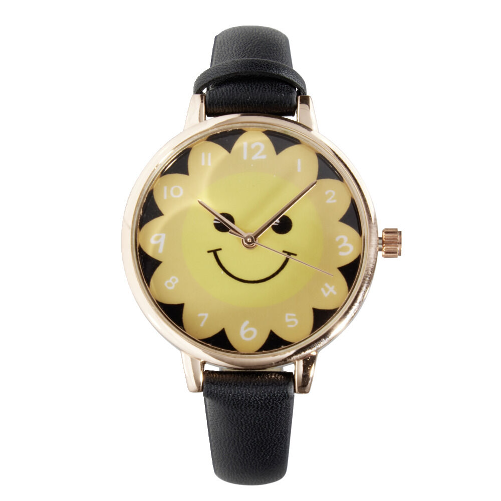 Montre enfant unisexe cadran rond motif soleil bracelet simili Ø3,5xL23cm (2 modèles)