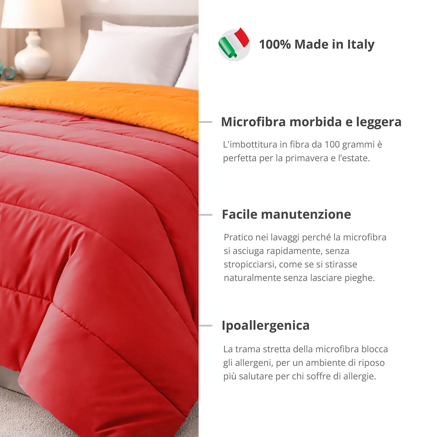 Piumino matrimoniale microfibra rosso e arancione Softy