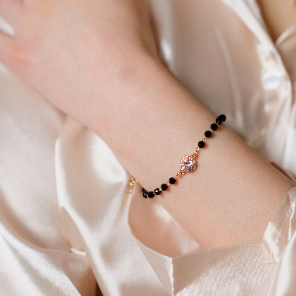 The Colourful Aura Black Beaded Round Zircon Mangalsutra Nazar Bracelet