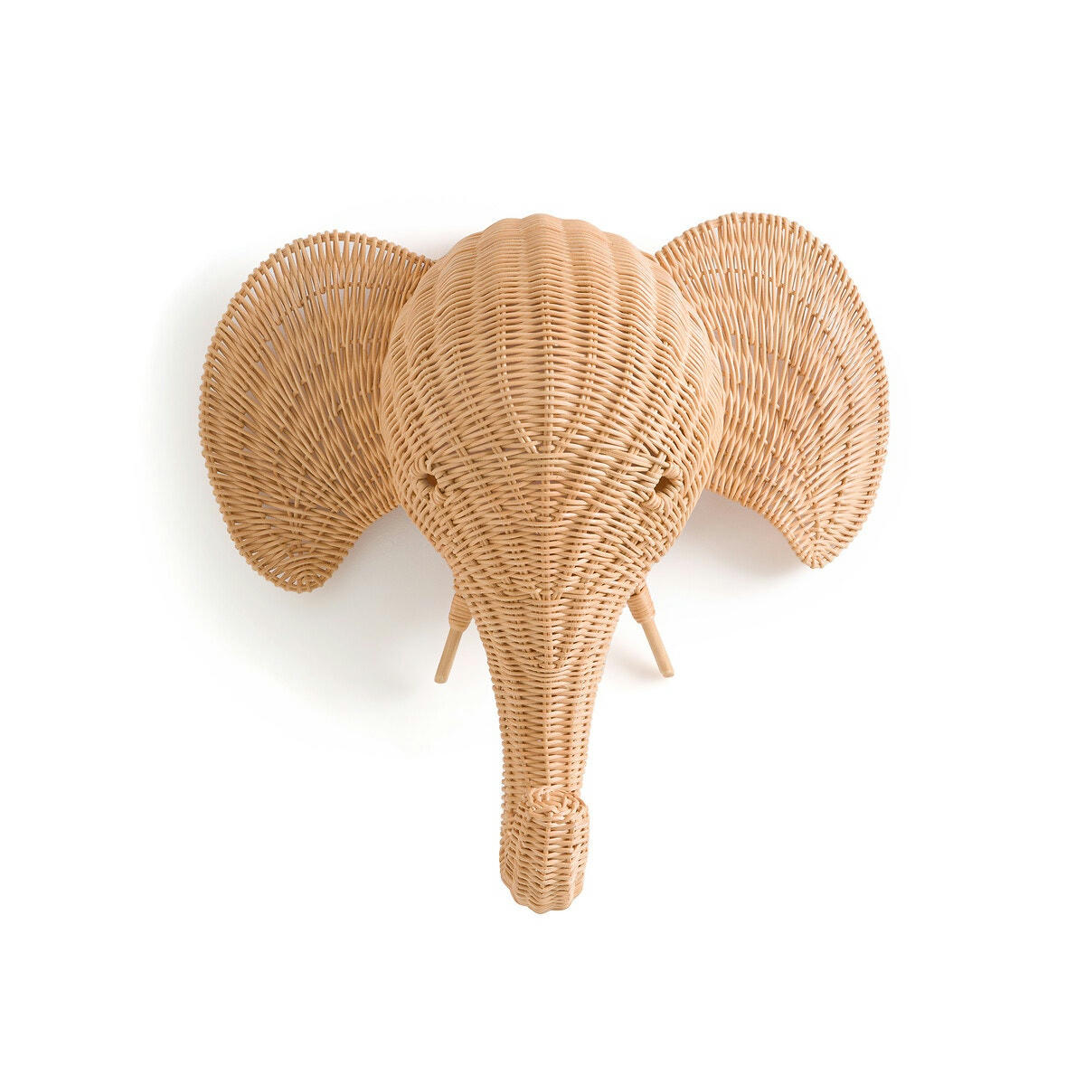 Décoration murale tête d'éléphant en rotin, Jeanne