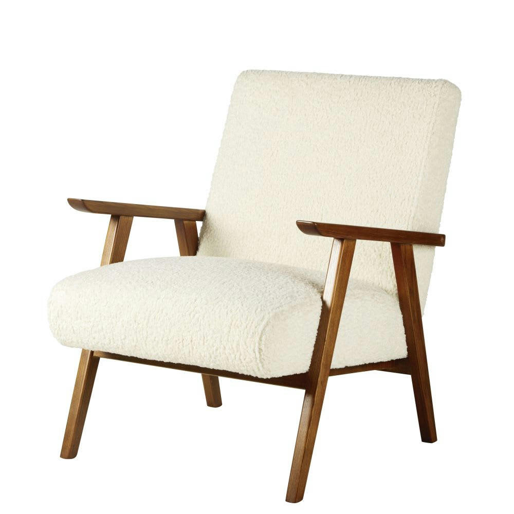 Hermann - Fauteuil à bouclettes blanches et frêne massif