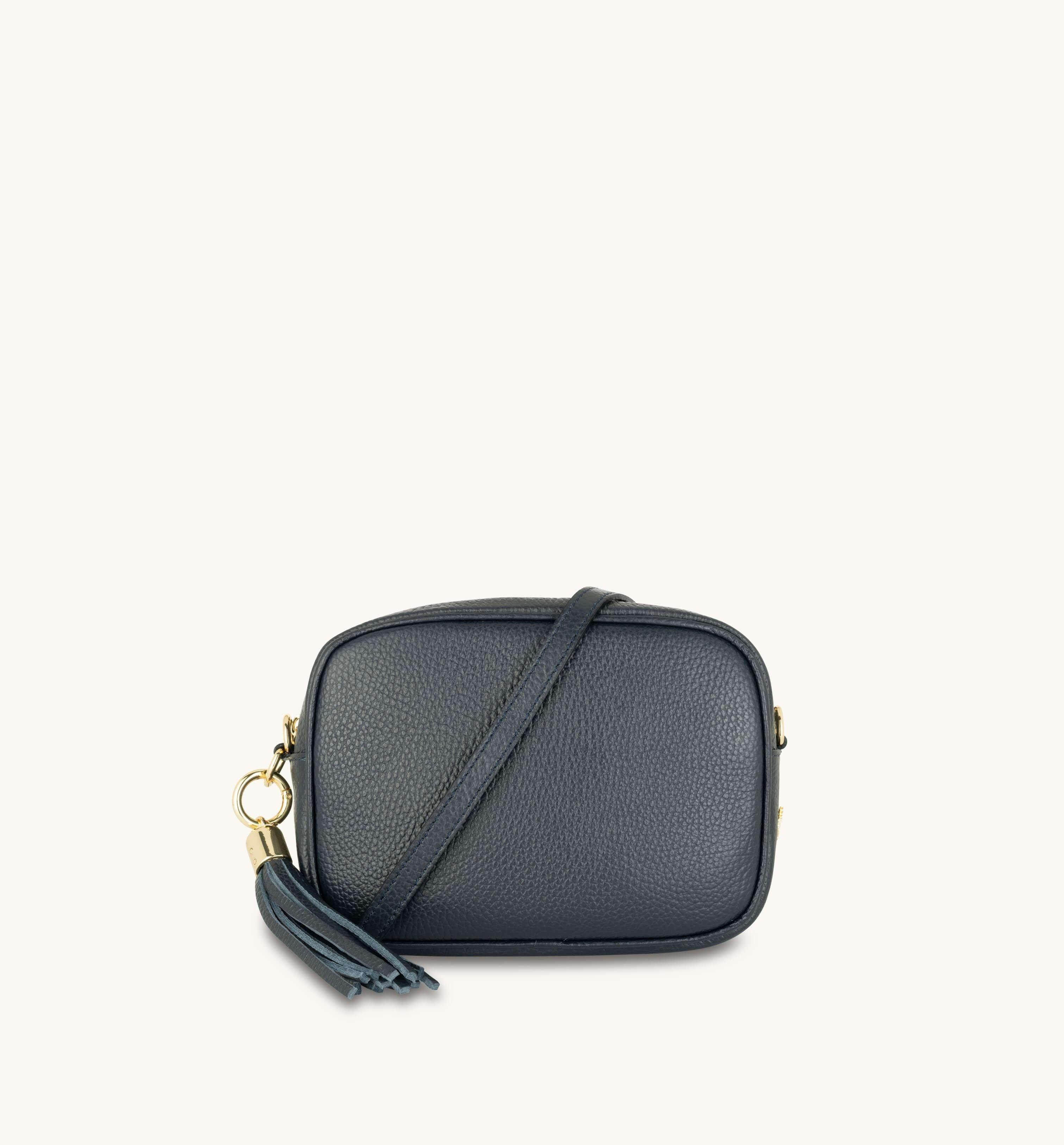 Apatchy London Navy Leather Crossbody Bag With Navy & White ZigZag Strap