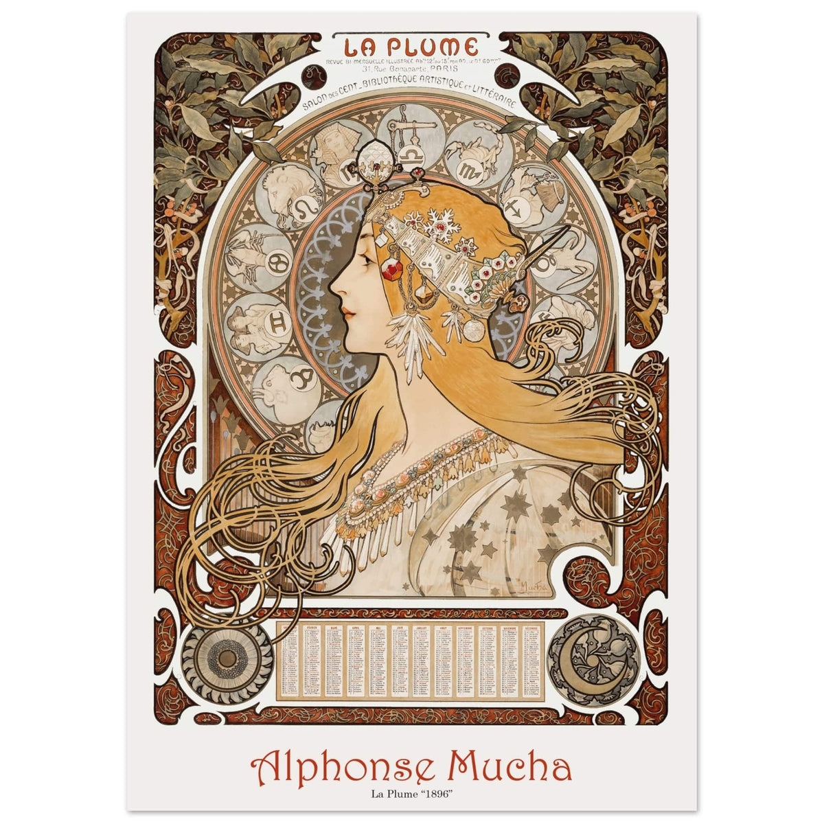 Artfulprints Poster Alphonse Mucha - La plume  - 50x70 cm - Bruin