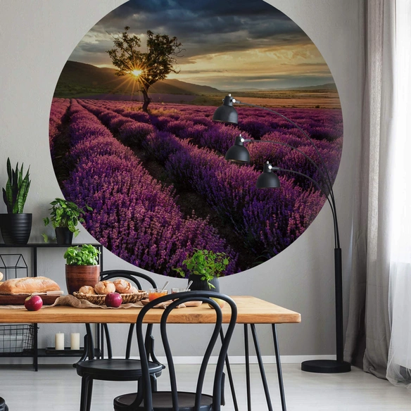 Vliestapete »Runde Vliestapete«, Lavendel Acker lila Landschaft, mehrfarbig, matt