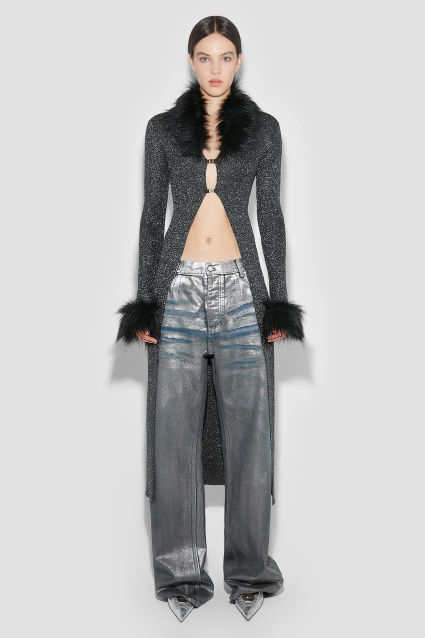 Knit Maxi Cardigan With Faux Fur