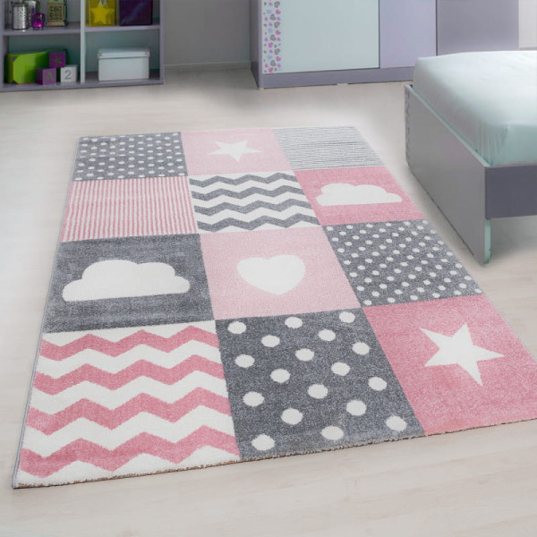 Dywan dziecięcy Kids Kwadraty różowy 80 cm x 150 cm