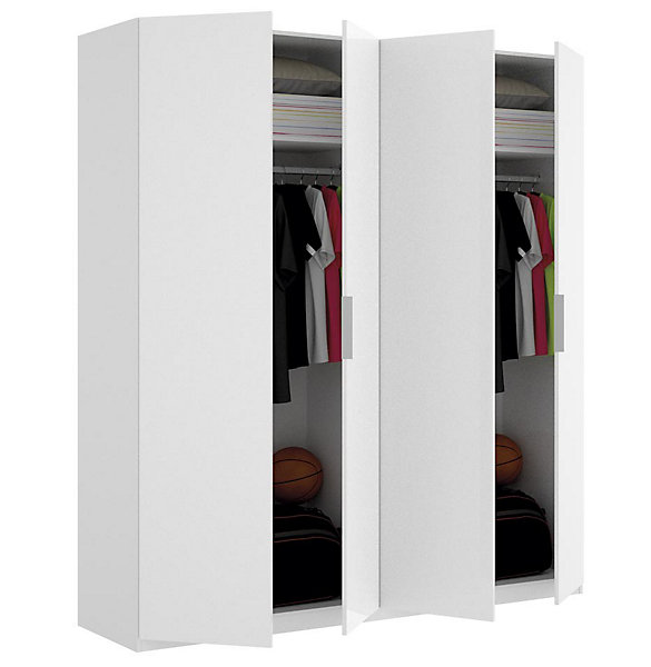 Armoire placard meuble de rangement coloris blanc brillant - Longueur 180 x Profondeur 52 x Hauteur 204 cm