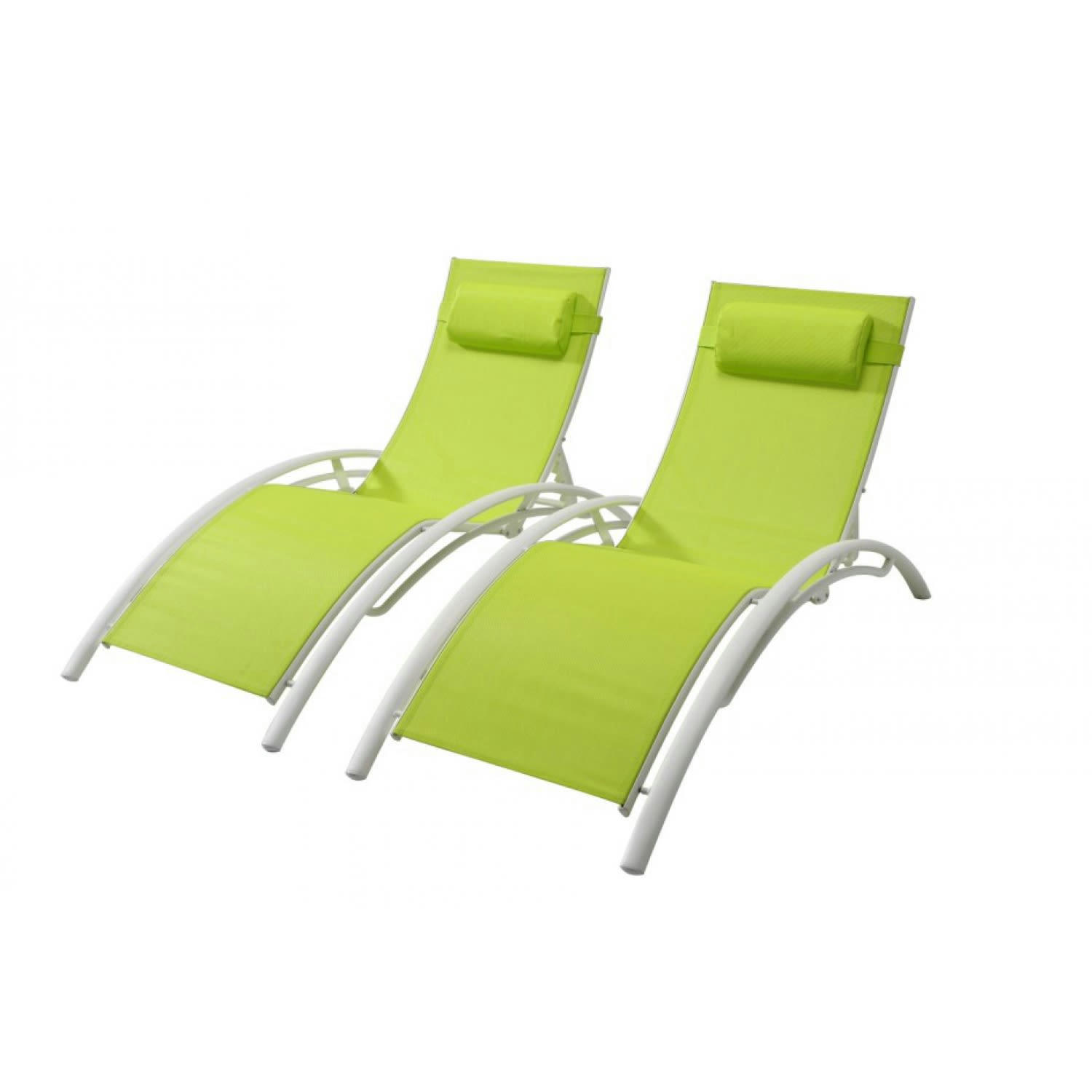 BAHIA - Lot de 2 transats empilables et ajustables en alu vert/blanc
