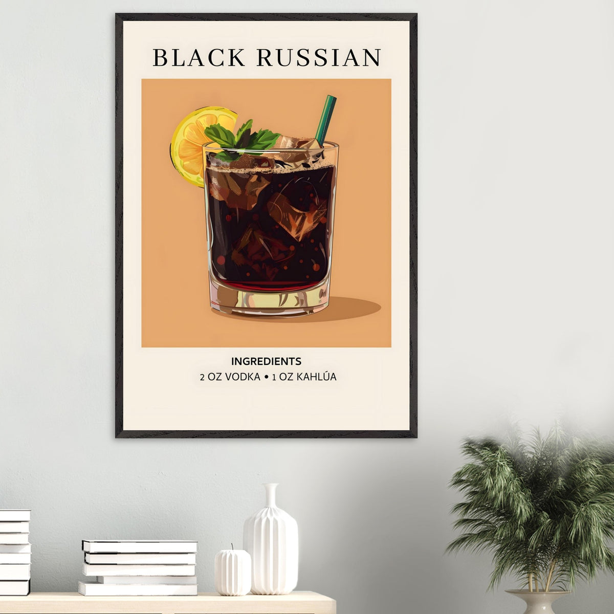 Artfulprints Poster Black Russian cocktail - Ingrediënten  - 70x100 cm - Bruin