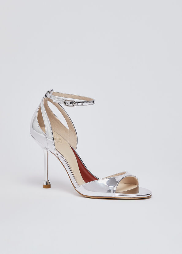 Sandali con tacco laminati a specchio
