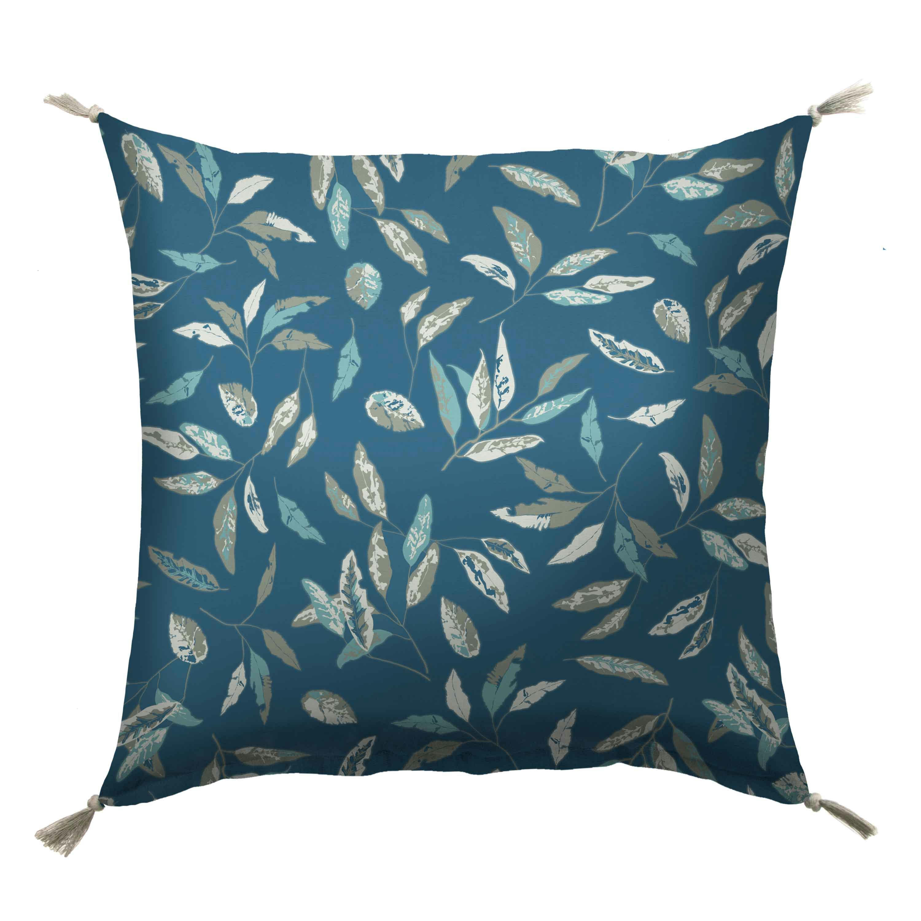 OMBRE VÉGÉTALE - Coussin imprimé en coton 45x45cm Indigo, Kaki