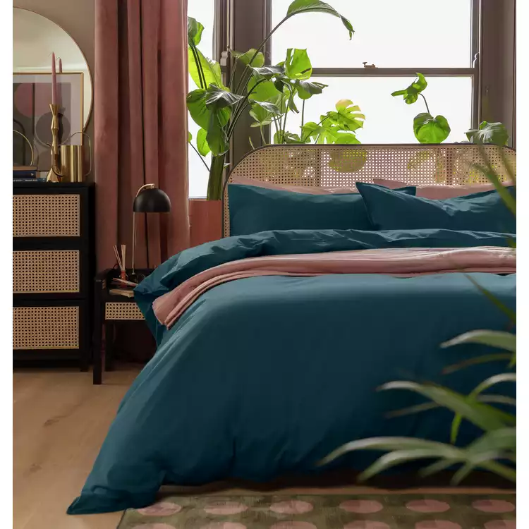 Habitat Cotton Linen Look Plain Navy Bedding Set - Single