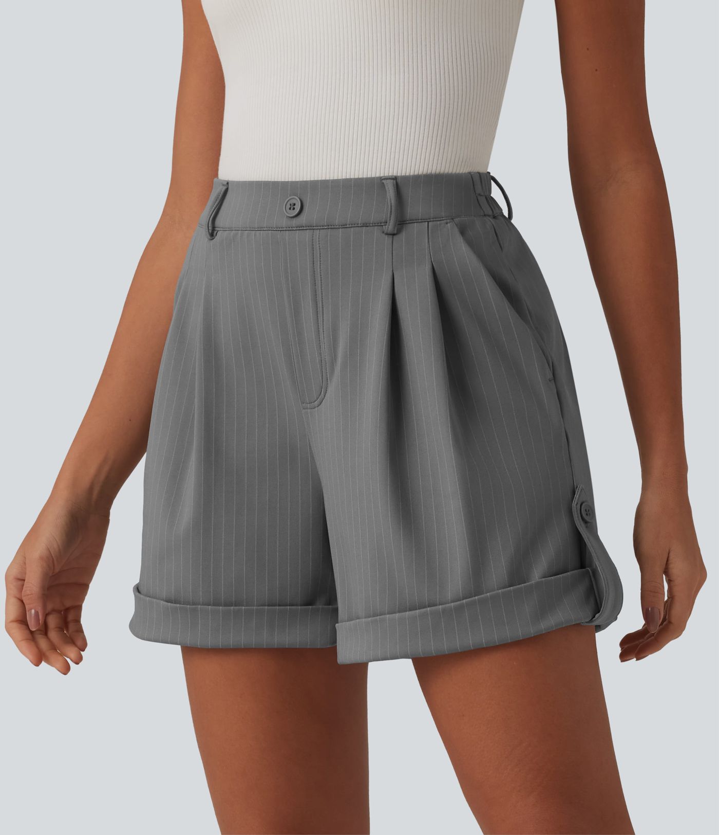 Short casual à rayures 12,5 cm taille haute avec poches