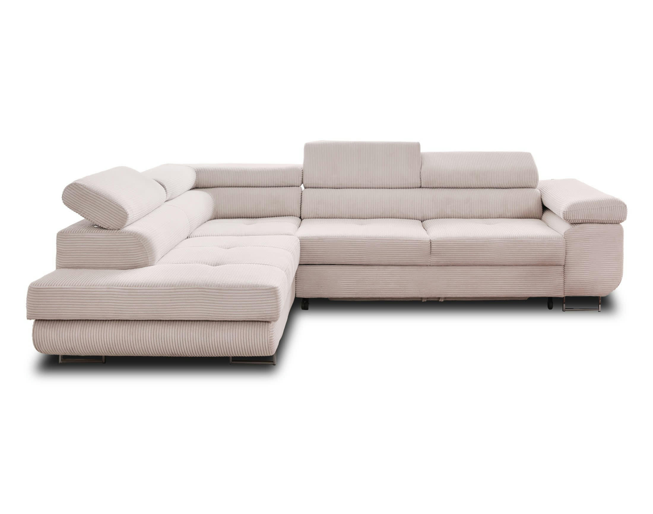 ZARIA - Canapé d'angle gauche convertible 5 places en velours côtelé beige