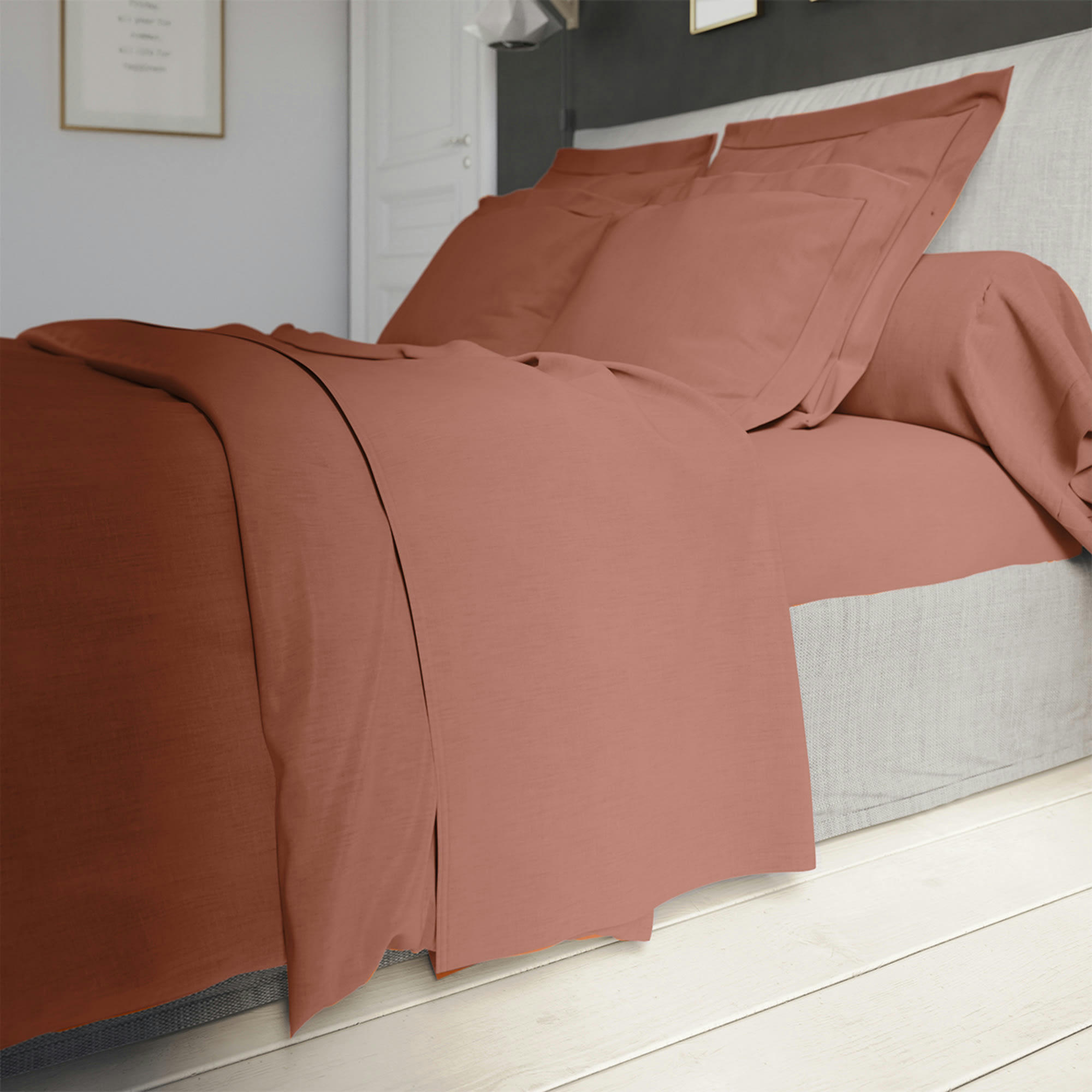 - Drap housse coton coloris terracotta 90x190 cm - DODO