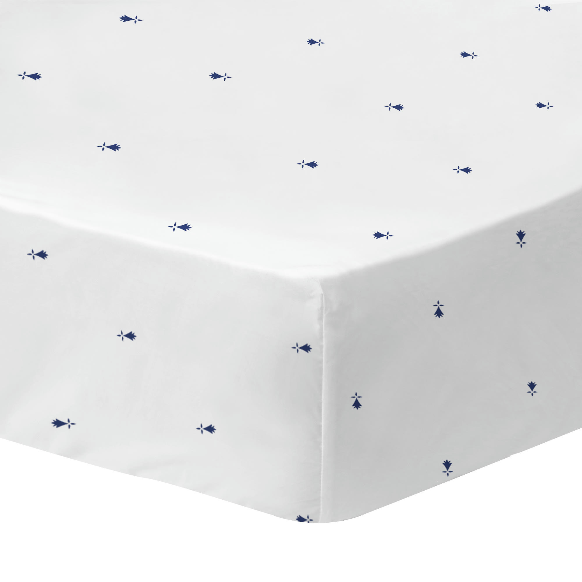 BREIZH - Drap-housse imprimé en coton Blanc 90x190/200cm - Bonnet 30cm