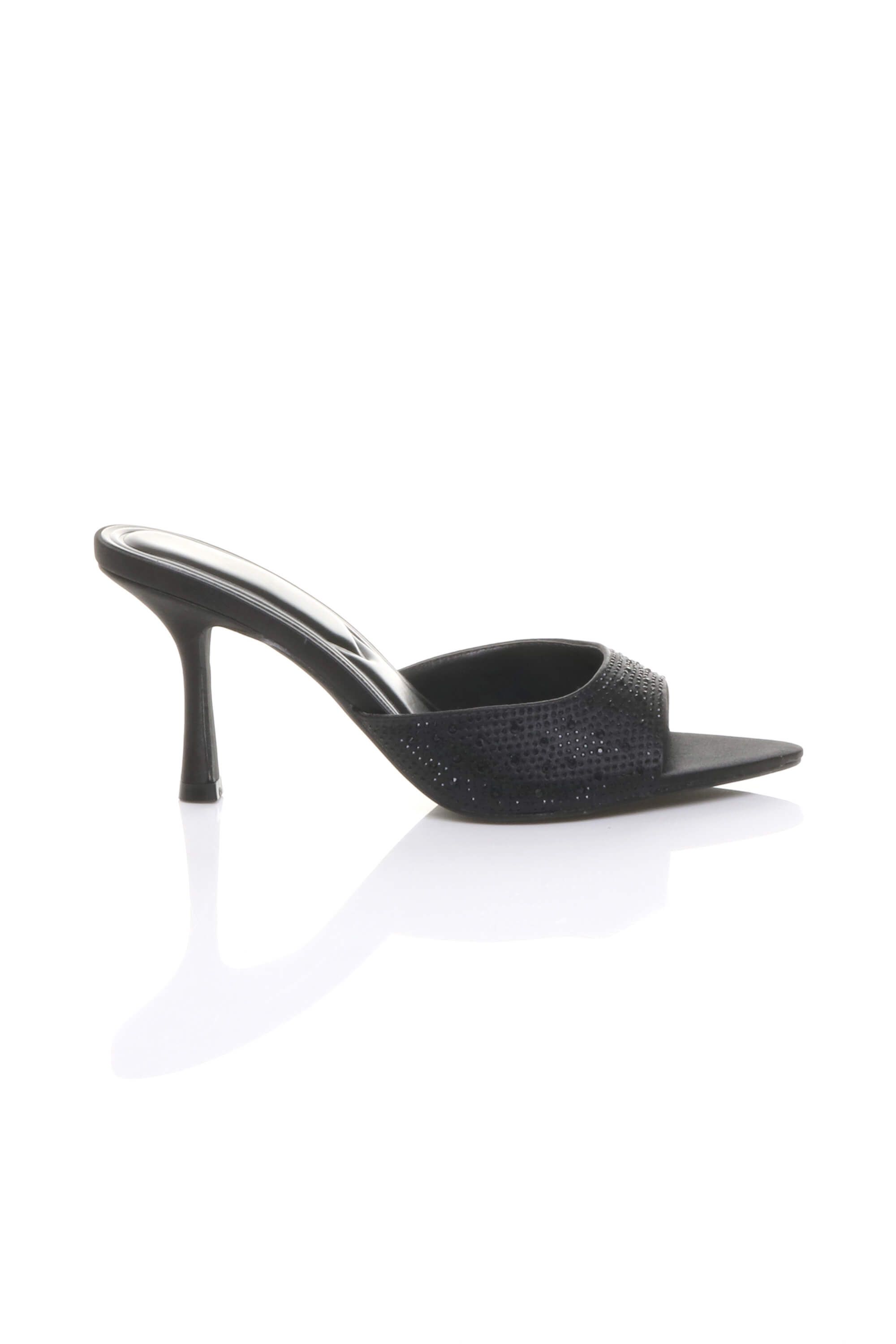 AJVANI High Heel Diamante Pointed Peep Toe Sandals Mules