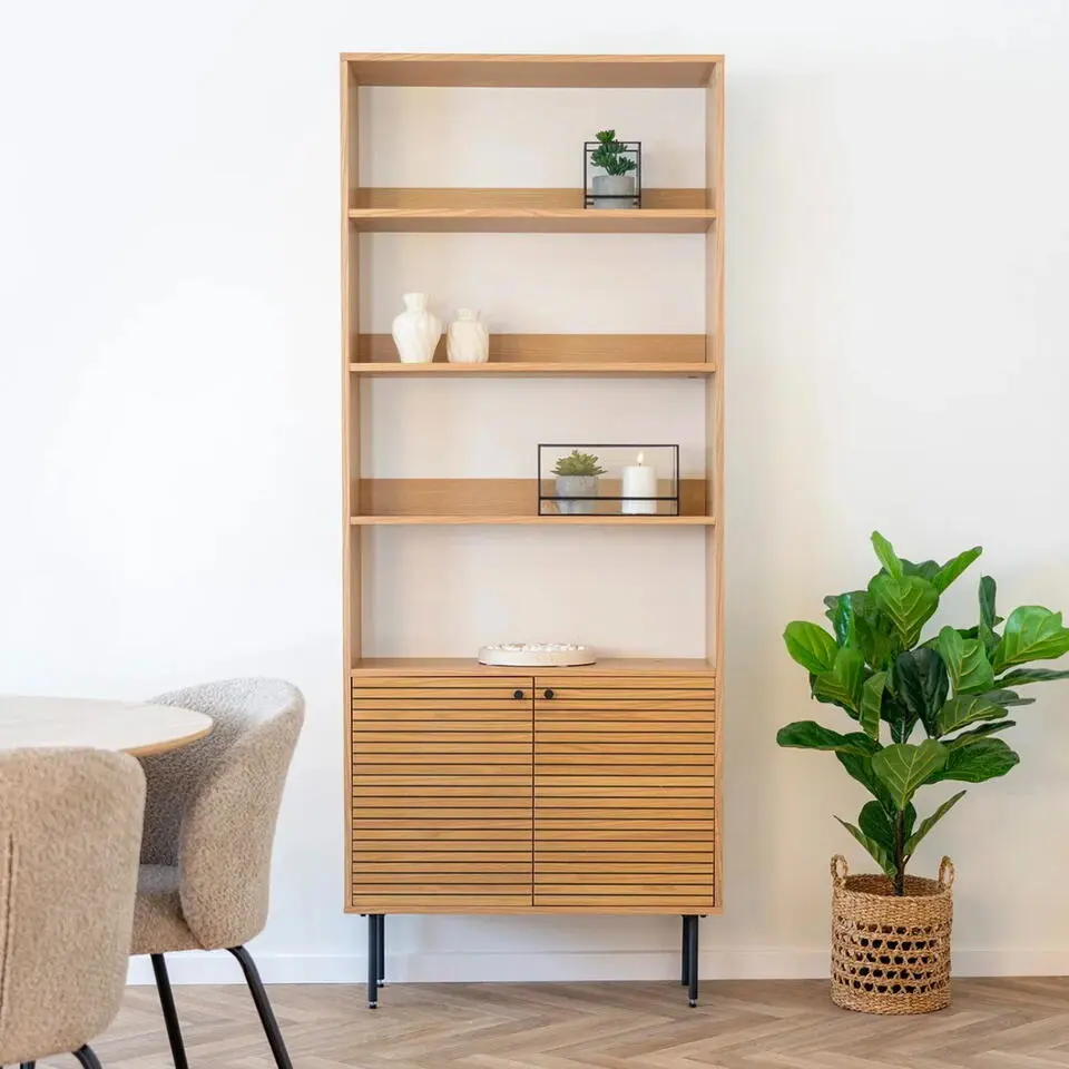 Boekenkast Naturel Eikenfineer - 80x30x200cm - Kyoto