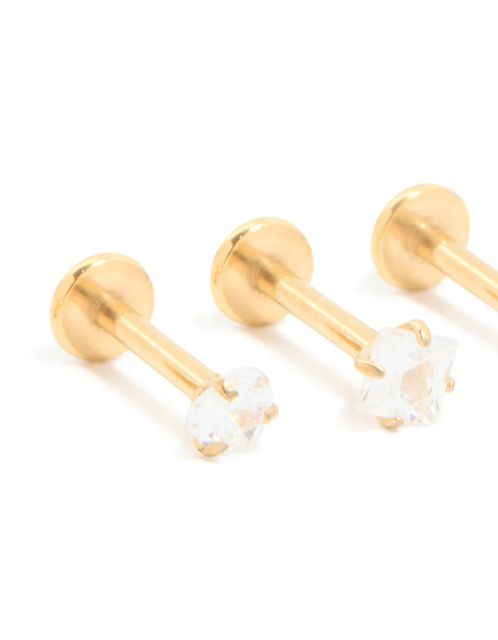 Gold Plated Surgical Steel Cubic Zirconia Flat Back Earrings 3-Pack