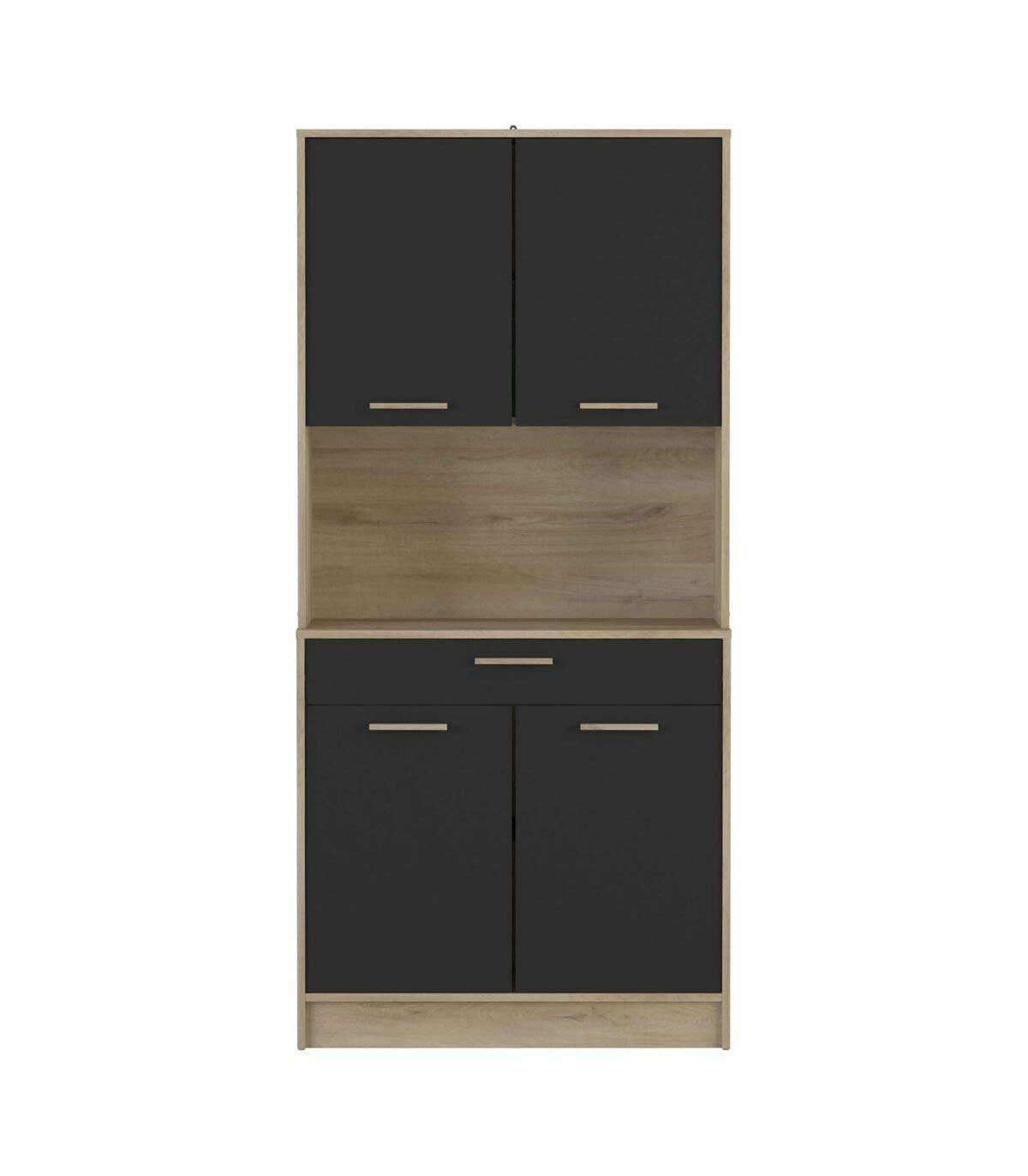 DOLCE - Buffet haut 4 portes 1 tiroir décor bois et gris - L83 x H176 cm