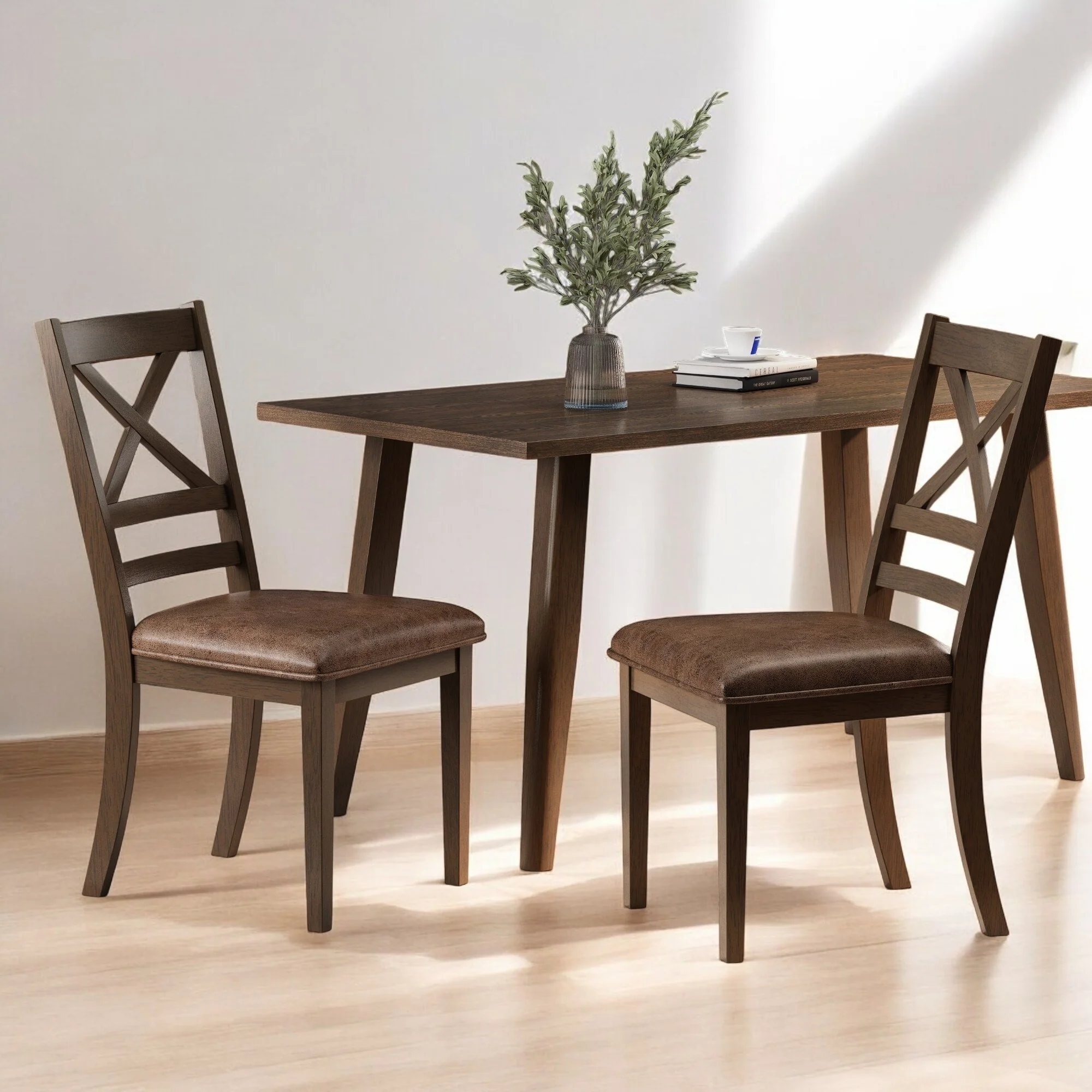 Indoor Wood 7-Piece Dining Set, 6 Dining Chairs + Dining Table, Farmhouse Style with Rubberwood Legs for Dining Room or Kitchen