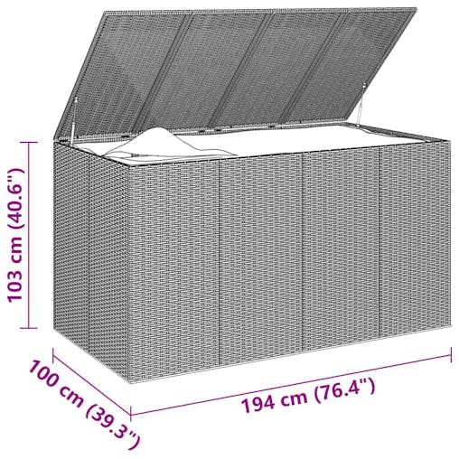 NNEVL Garden Cushion Box PE Rattan 194x100x103 cm Black