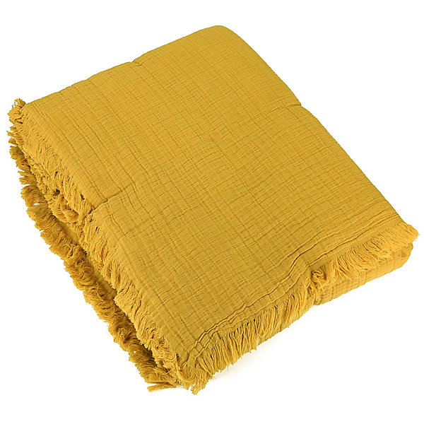 Dessus de lit 230x250 cm BREHAT 100% gaze de coton jaune miel