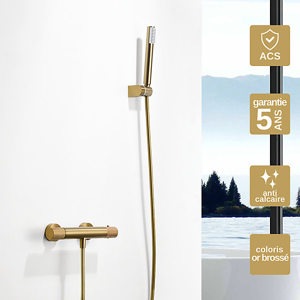 Mitigeur de Douche anti-calcaire Thermostatique Or Brossé IMEX LINE BTD038-5OC