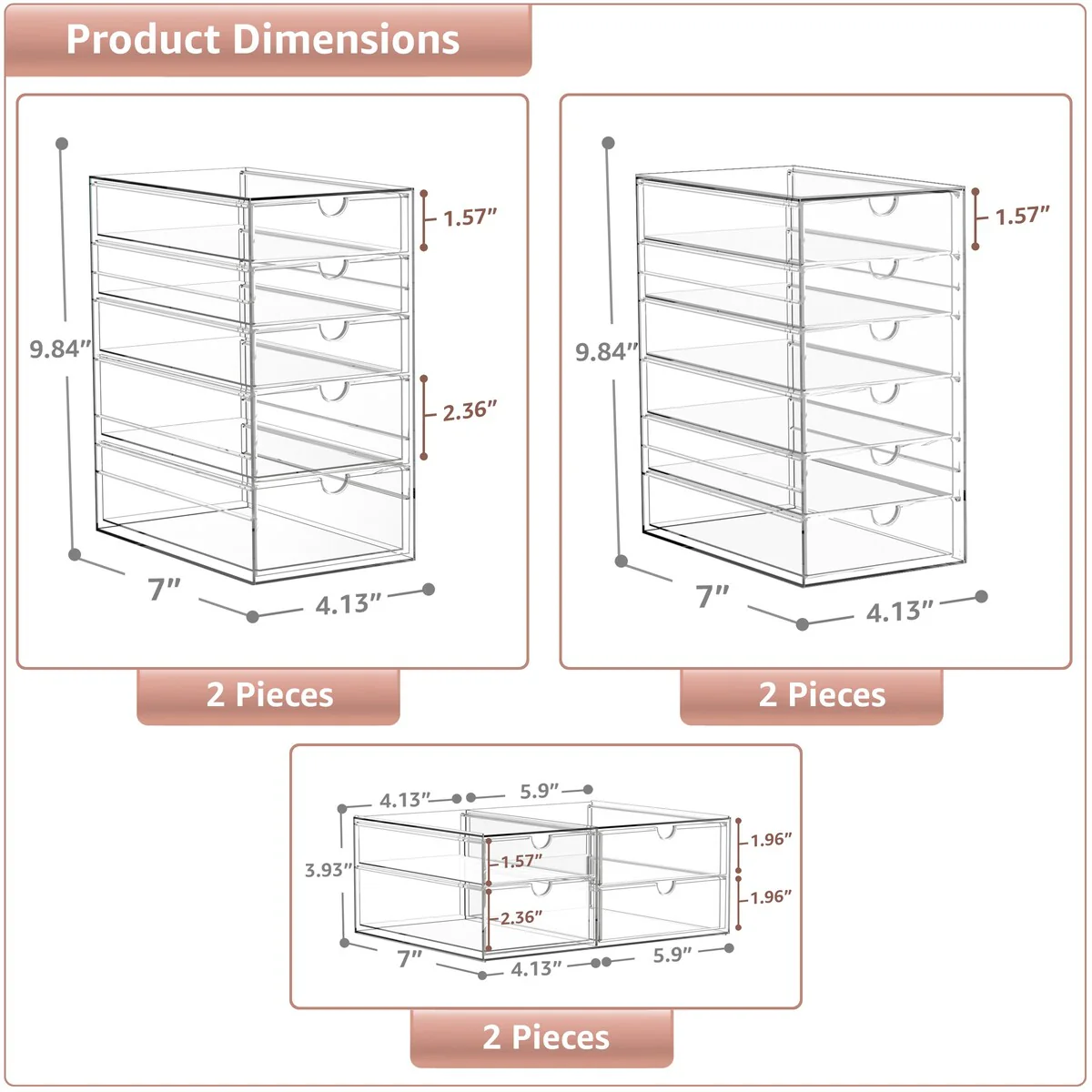 Sorbus Acrylic Cosmetic Makeup Organizer 30 Drawers Clear Stackable Storage Bins For Jewelry And Office Supplies Organizer- 6Pc