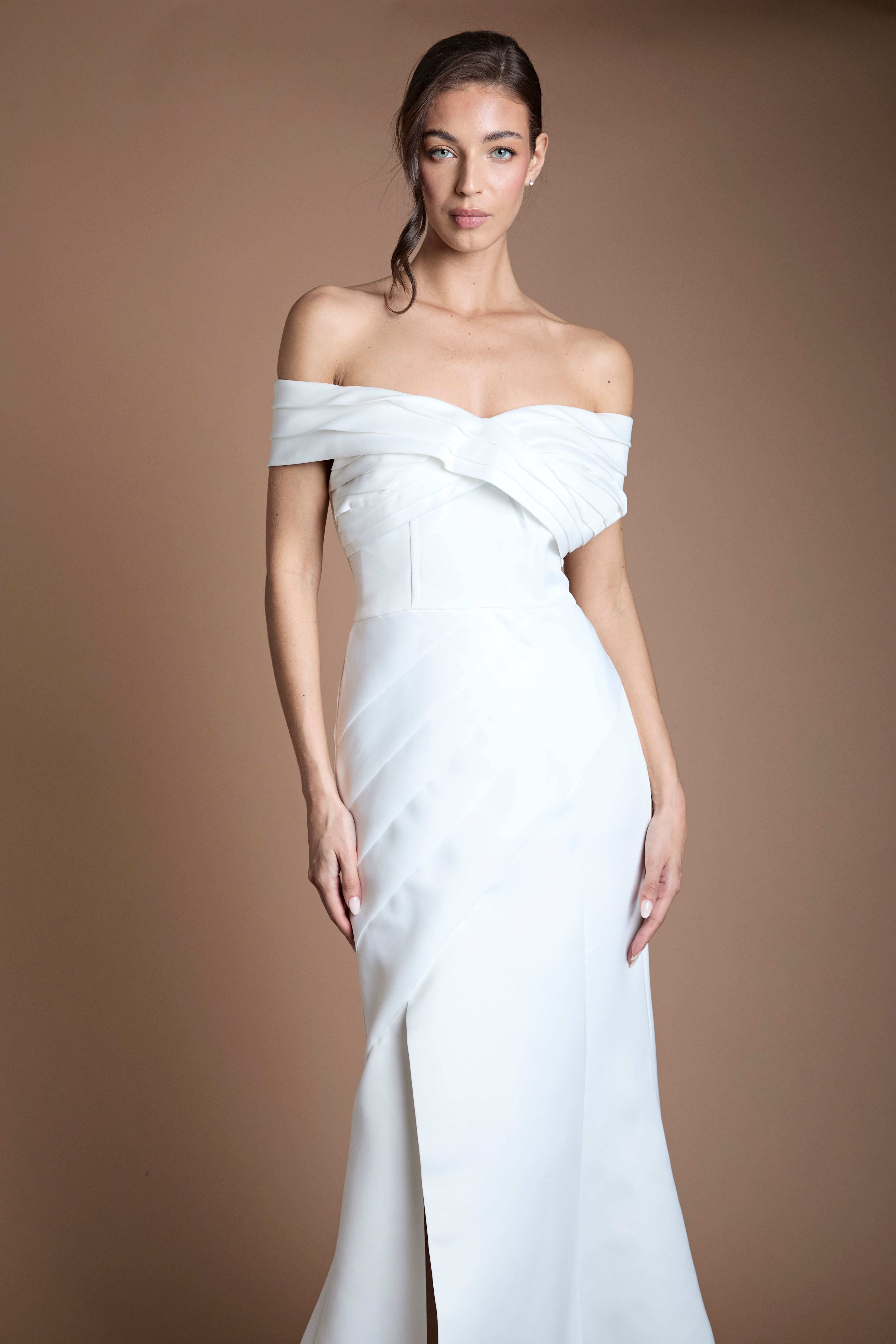Coast Structured Matte Satin Pleated Bandeau Fishtail Wedding Dress