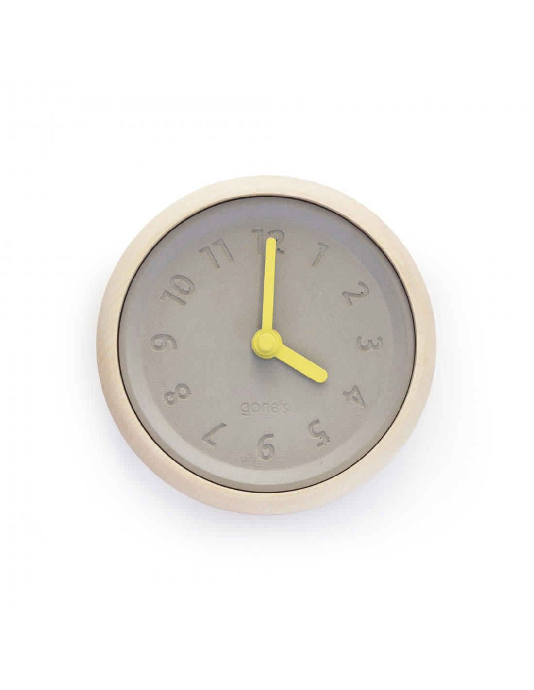 TOUPIE - Horloge murale en bois et béton aiguilles jaunes
