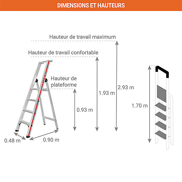 Escabeau 4 marches - Hauteur atteignable 2.93m - 8026/4