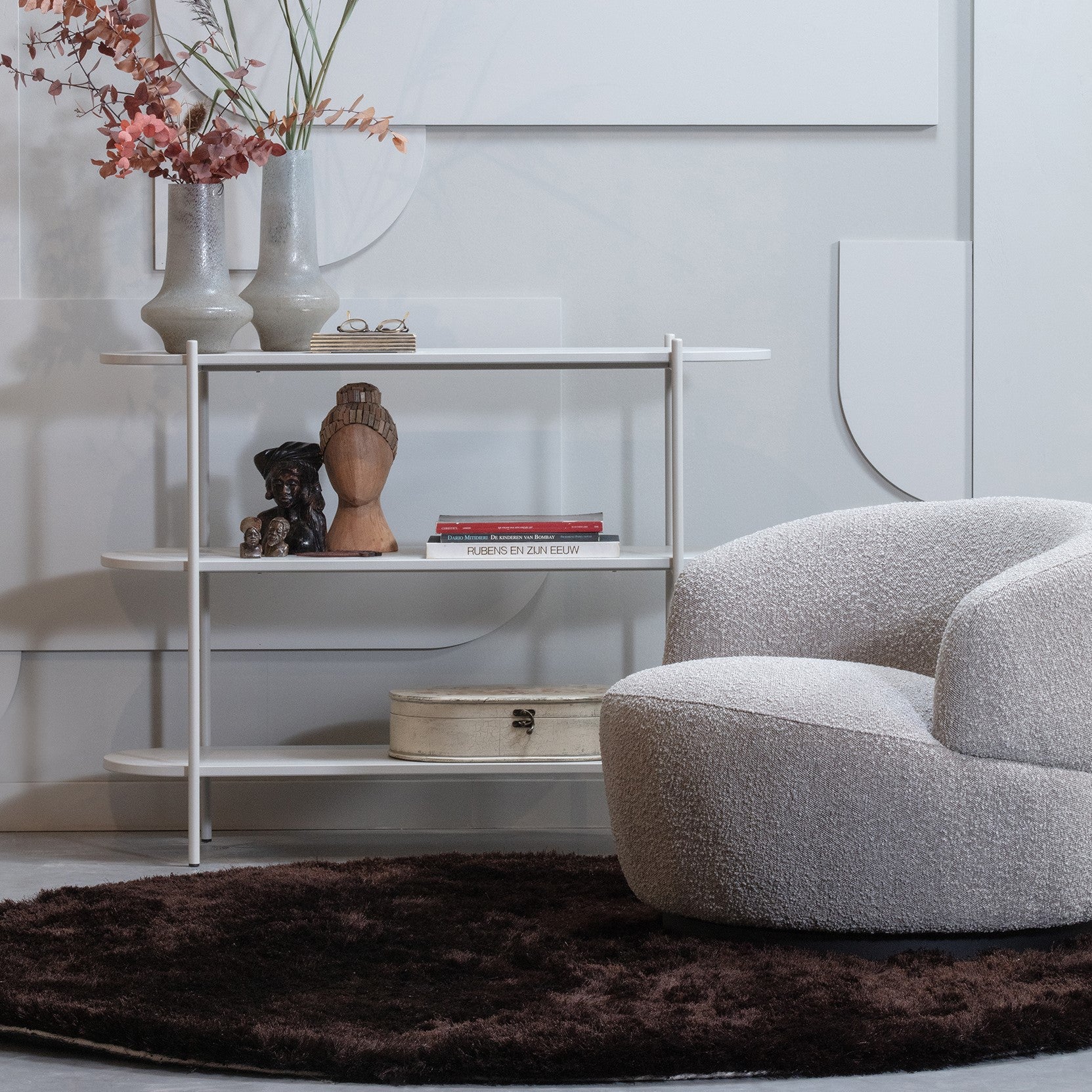 WOOOD Woolly Draaifauteuil - Naturel Bouclé