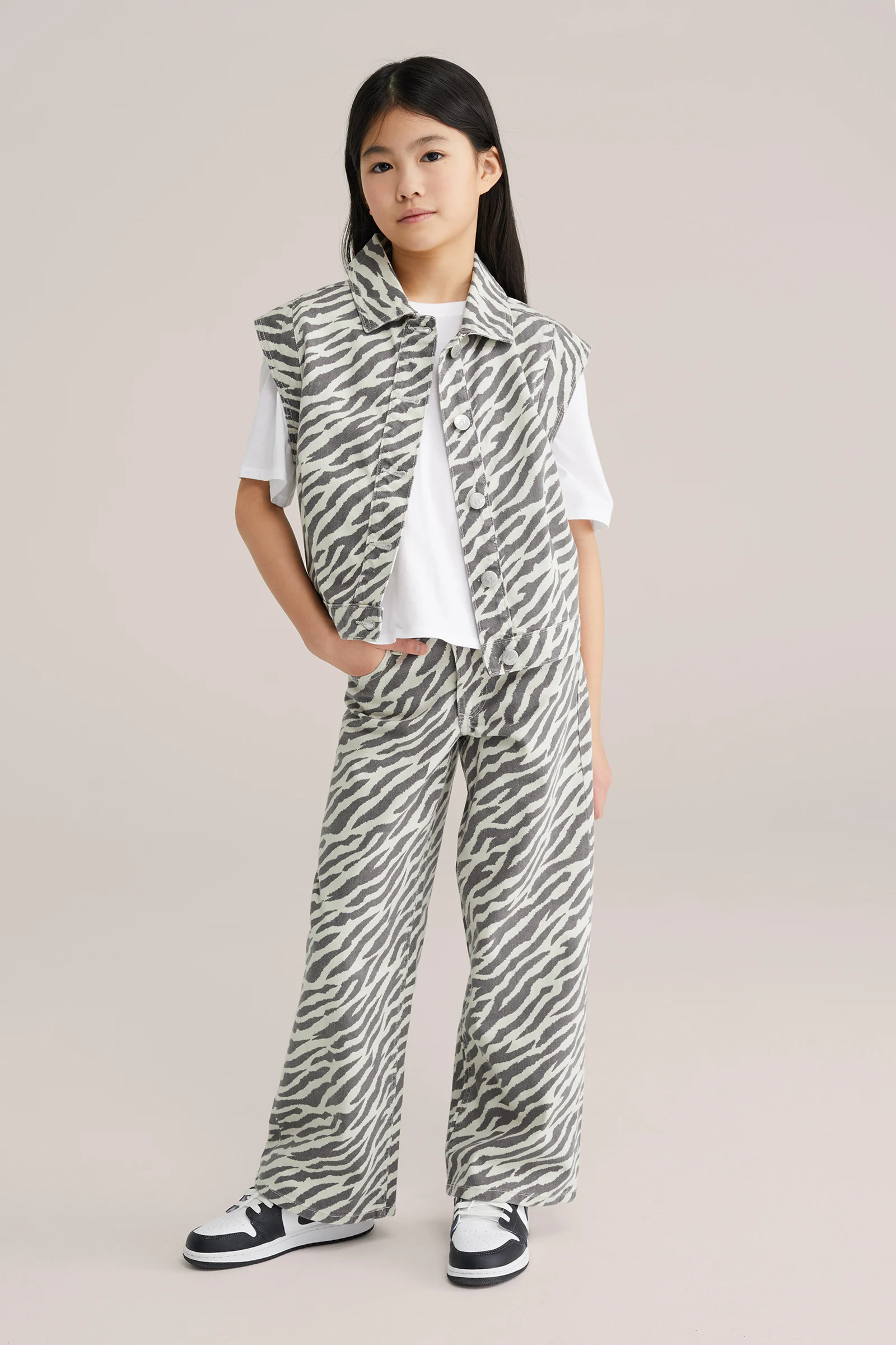 Meisjes denim gilet met print