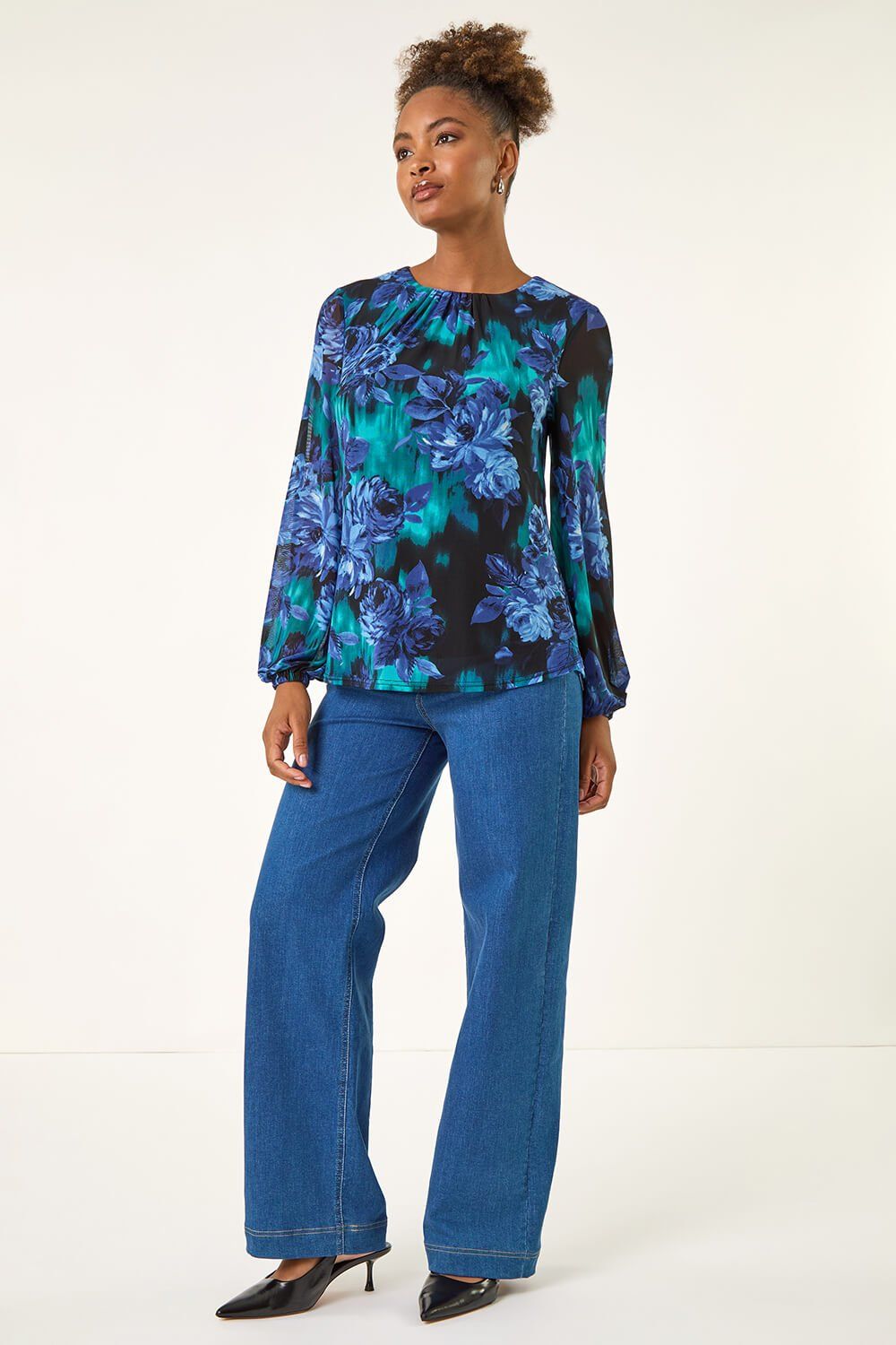 Roman Floral Mesh Top